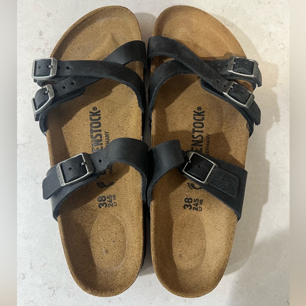 New without Tags Birkenstock Women’s Black Leather Franca Sandals Strappy Sz38